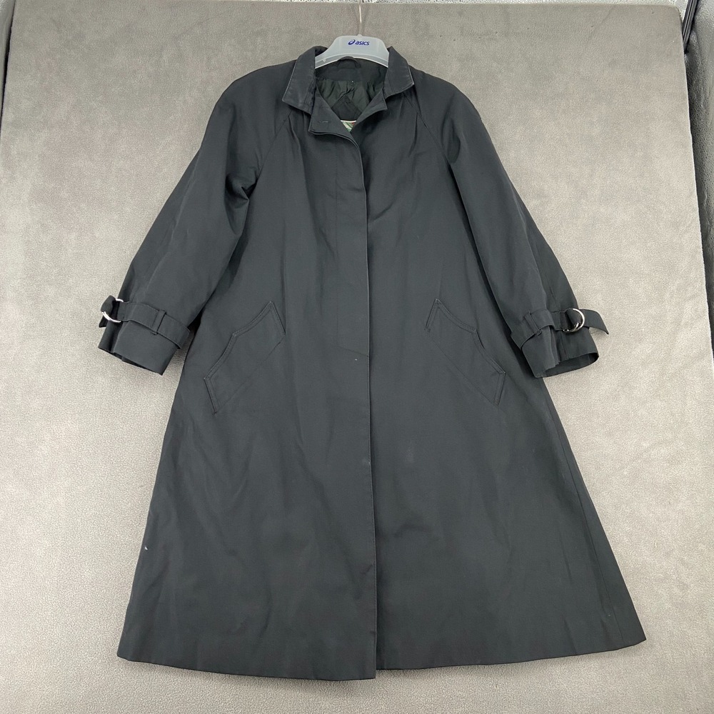 Vintage Foxland By‎ Lanson Trench Coat Womens 10 Black Cotton Water Repellent